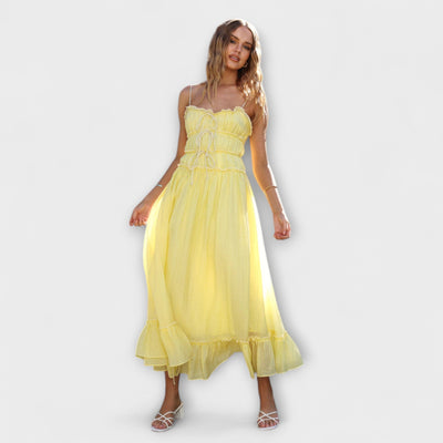 Celine - Ruffled Hem Sleeveless Midi Dress