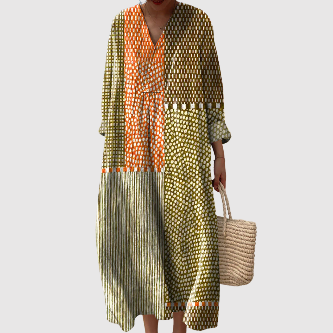Mabel | Patchwork Dot & Stripe Maxi Dress