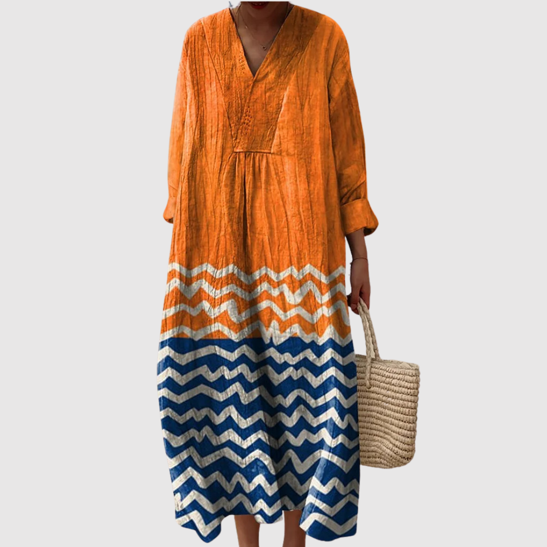 Leila | Sunset Wave Long Sleeve Midi Dress