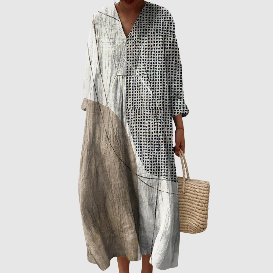 Greta | Neutral Abstract Art Maxi Dress