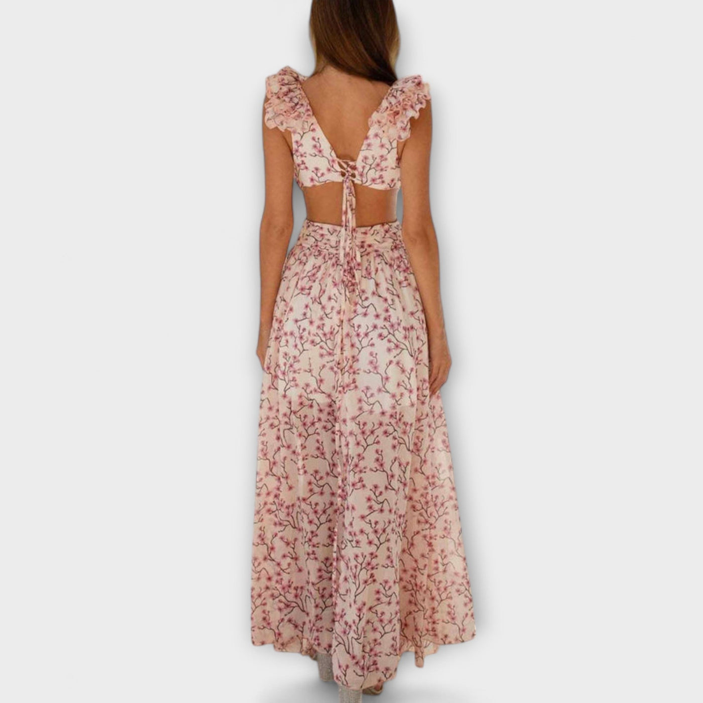 Elin - Maxi Dress with Ruffled Hem and Cut-Out Details