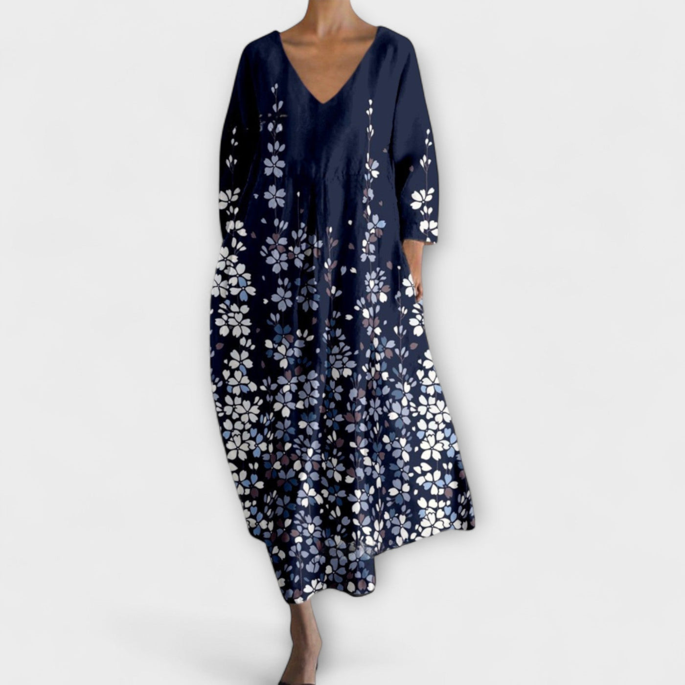 Fiona - Long, Colorful Dress with V-Neck