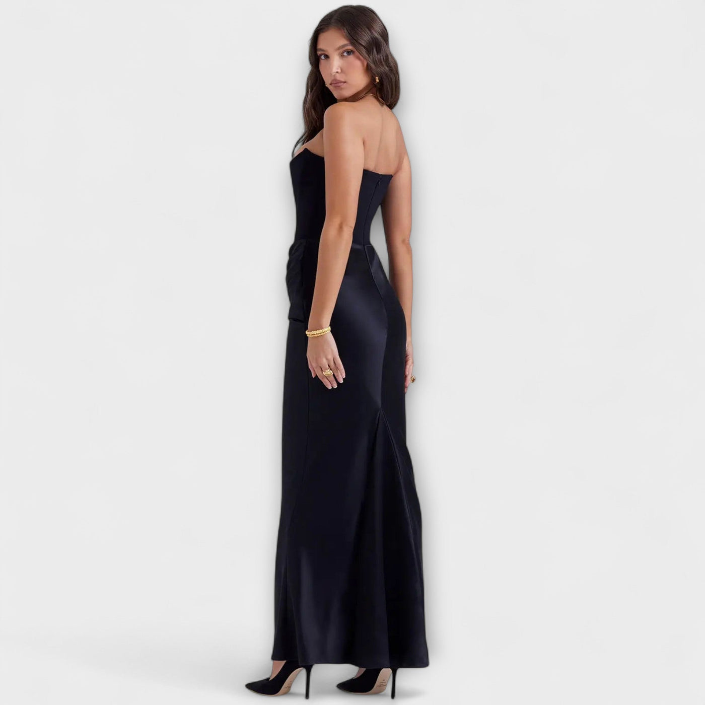 Off-the-Shoulder Satin Maxi Dress with Draping