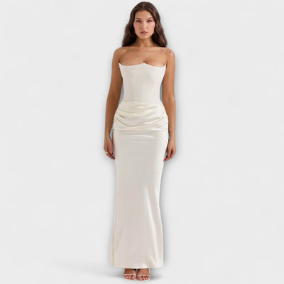 Off-the-Shoulder Satin Maxi Dress with Draping